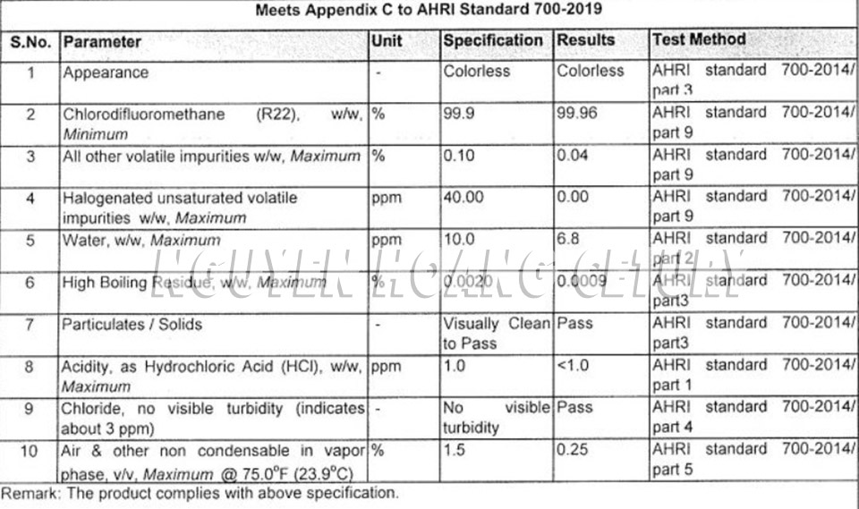 Thông số kỹ thuật Gas R22 Floron Ấn Độ