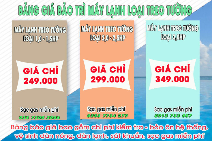 GIÁ BẢO TRÌ MÁY LẠNH TREO TƯỜNG