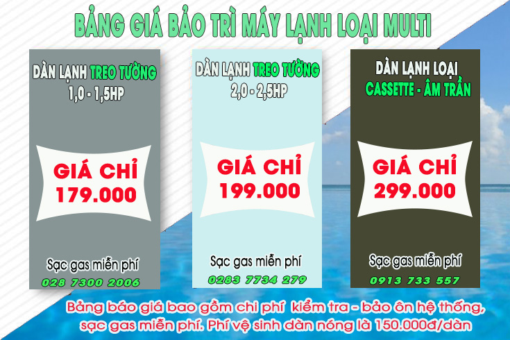 Bảng giá vệ sinh máy lạnh multi