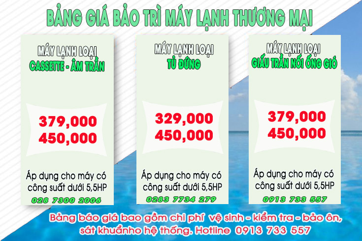 Gía bảo trì máy lạnh tủ đứng, âm trần, giấu trần