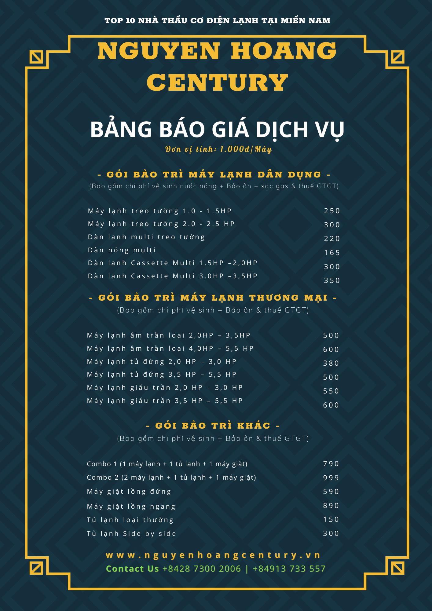 Bảng giá bảo trì máy lạnh