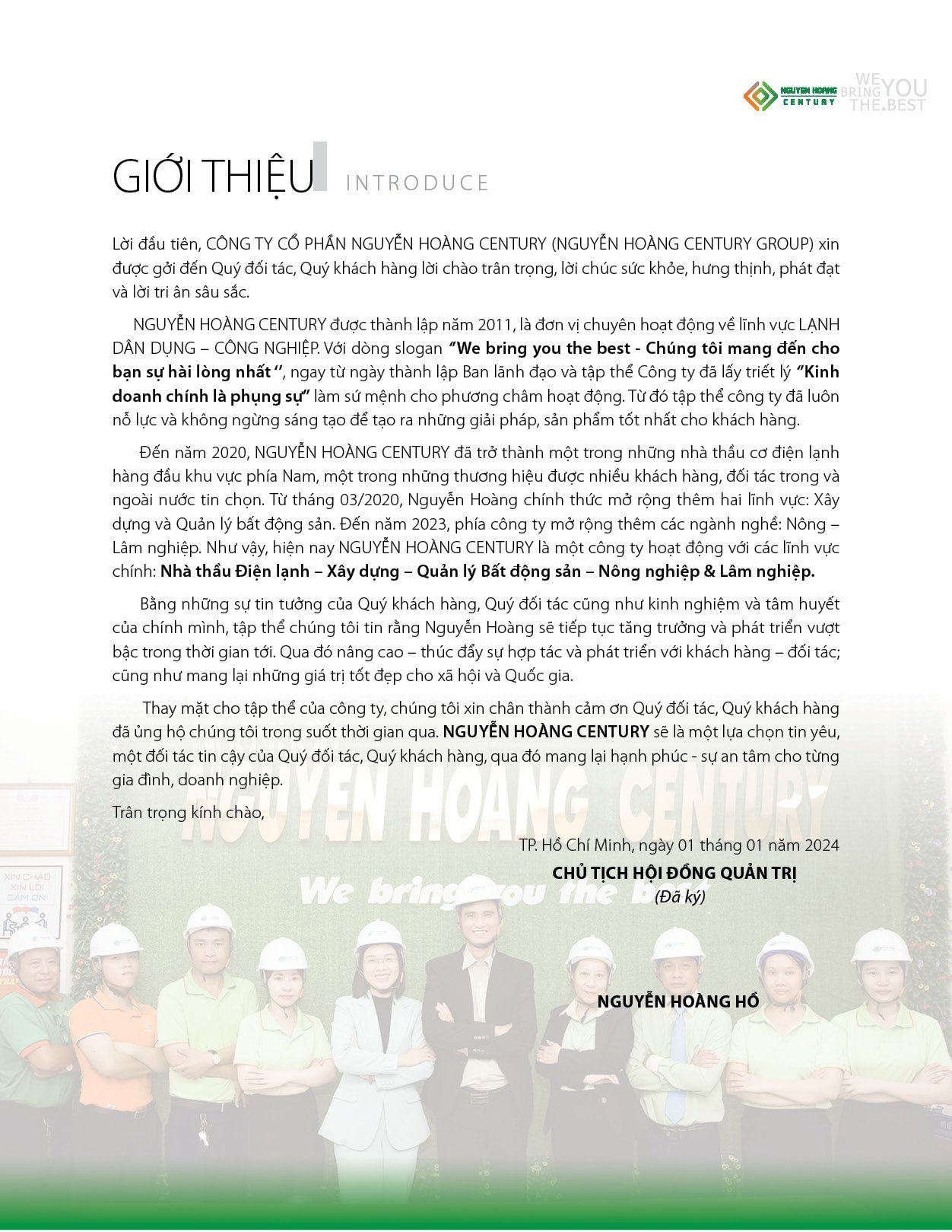 Lời giới thiệu công ty Nguyễn Hoàng Century