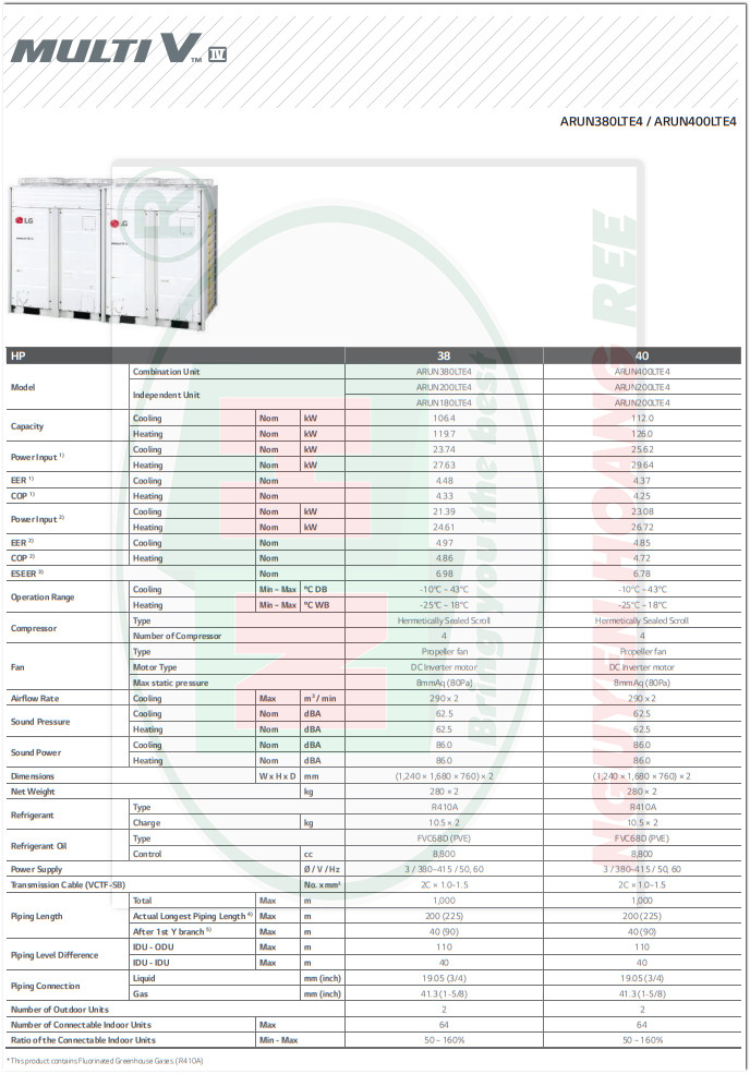 Thông số kỹ thuật dàn nóng Multi V IV - Data technology Multi LG V IV - Nguyenhoang Ree Co., Ltd