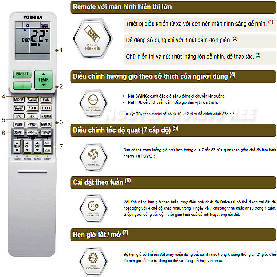 tính năng remote toshiba daiseikai